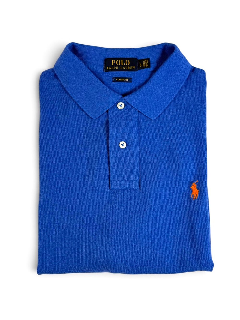 Polo Ralph Lauren Mens L Classic Fit Blue Cotton Polo Shirt Orange Pony - Picture 10 of 10